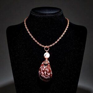 Sensual!!! Dark Brown Stone w. Pink Speckles + Rose Quartz Pendant Necklace